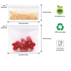 Leakproof Reusable Zip Lock Bags (4-Pack) Extra Thick, FDA Grade PEVA Ziplock Bags