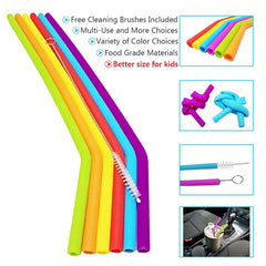 EcoXCulture - Reusable Silicone Bent Straw Kit, 6 Bent Straws and Cleaning Brush